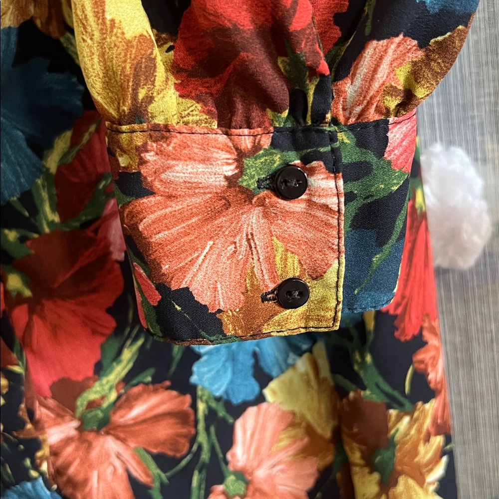 Zara Multicolor Floral Satin Button-Down Shirt - Picture 4 of 6